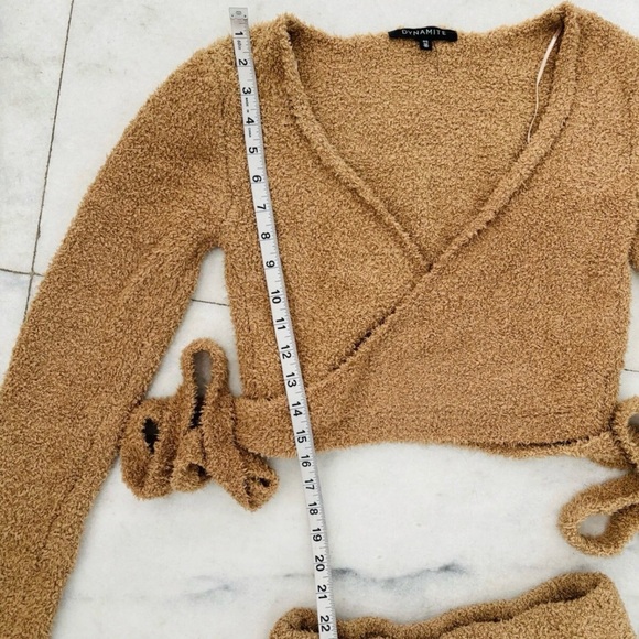 Dynamite Lounge Set 3 Piece Wide Leg Robe Pants Top Boucle Brown Women S/M Cozy - Picture 9 of 15